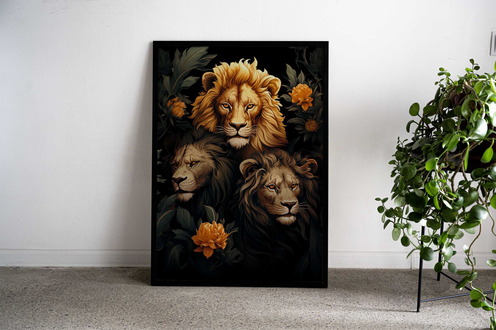 Lions Amidst Lotus Asian Style Poster | Wall Art for Home & Office | High-Quality Print - High-Quality Visual Display