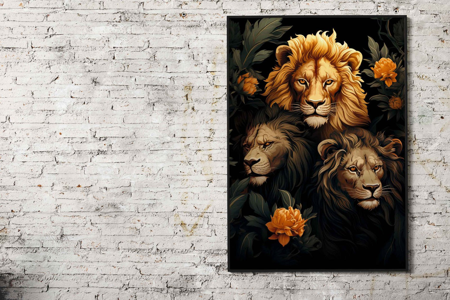 Lions Amidst Lotus Asian Style Poster | Wall Art for Home & Office | High-Quality Print - High-Quality Visual Display