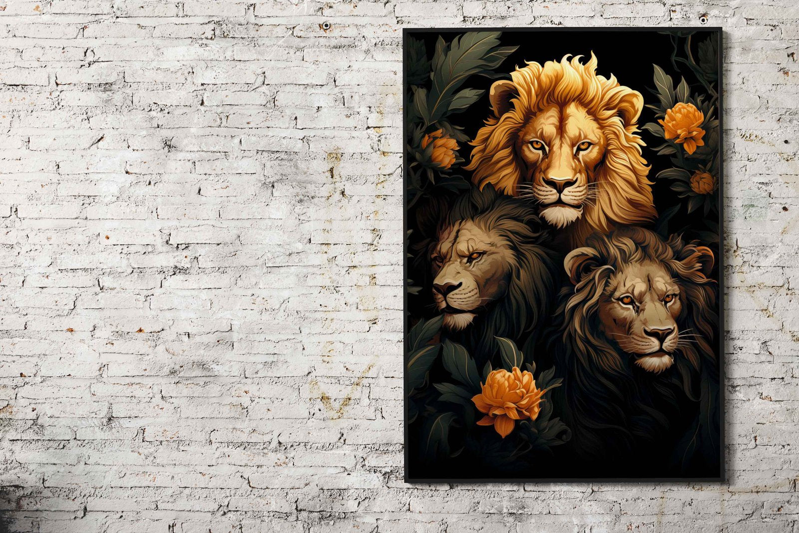 Lions Amidst Lotus Asian Style Poster | Wall Art for Home & Office | High-Quality Print - High-Quality Visual Display