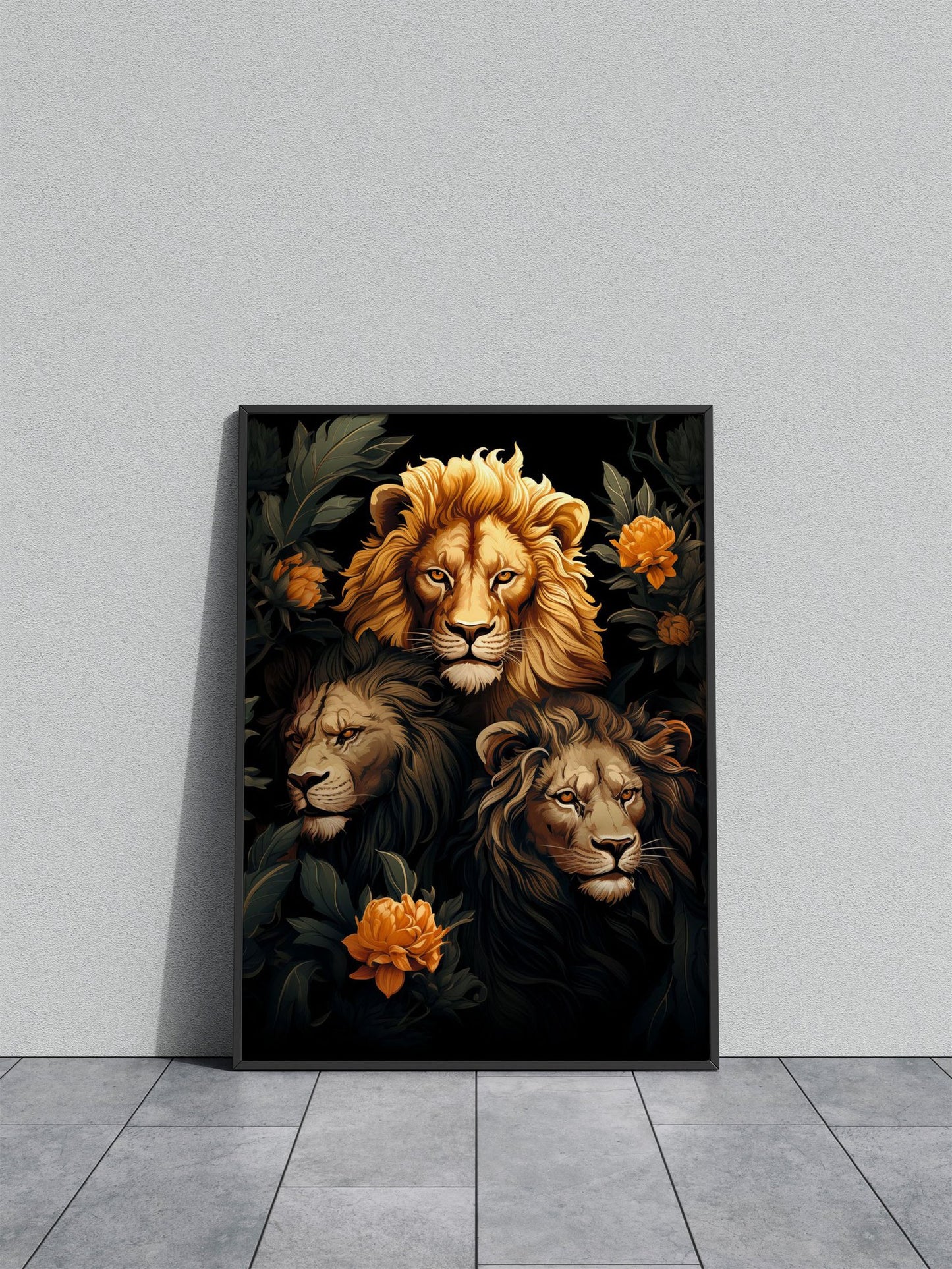 Lions Amidst Lotus Asian Style Poster | Wall Art for Home & Office | High-Quality Print - High-Quality Visual Display