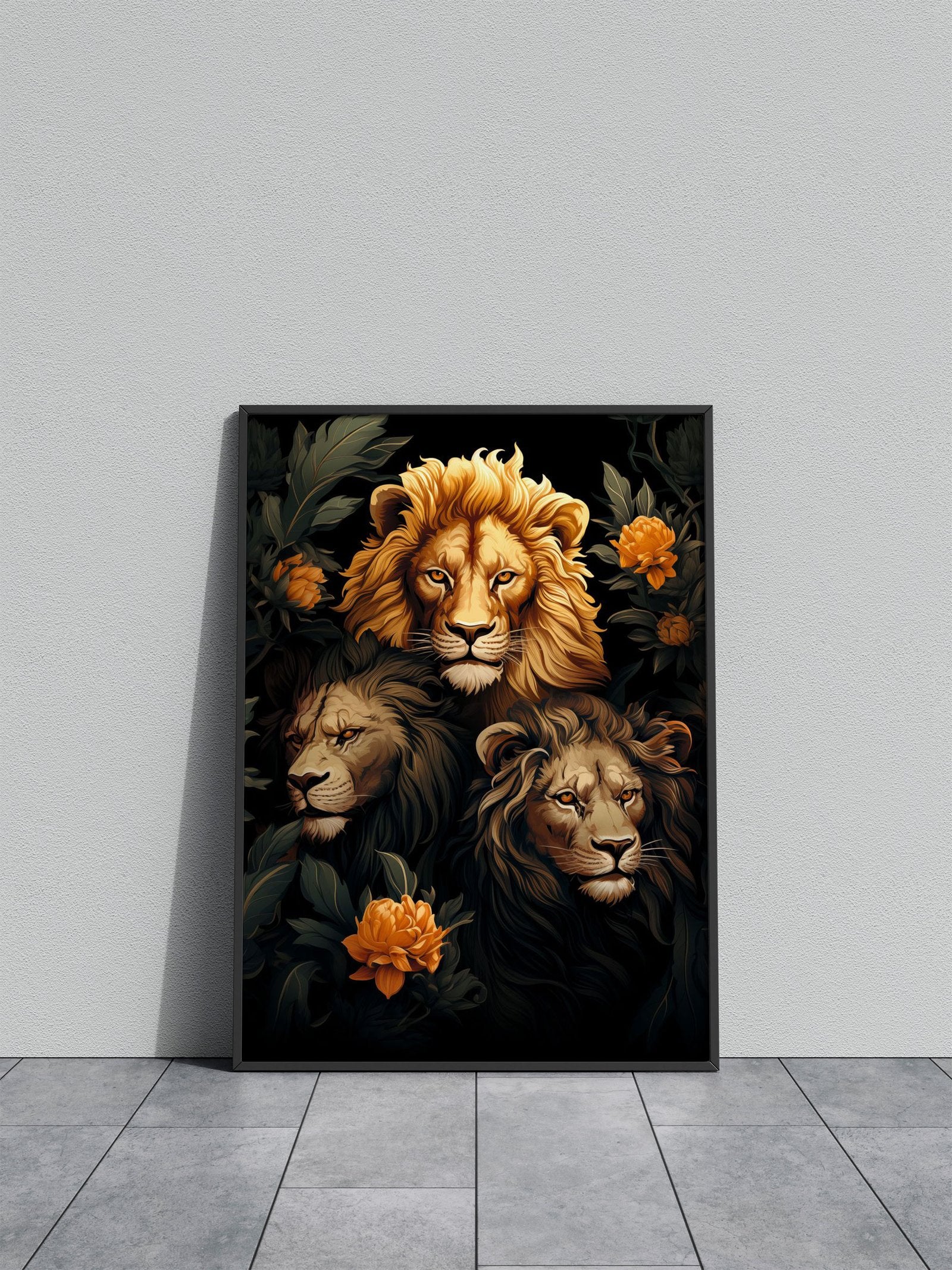 Lions Amidst Lotus Asian Style Poster | Wall Art for Home & Office | High-Quality Print - High-Quality Visual Display