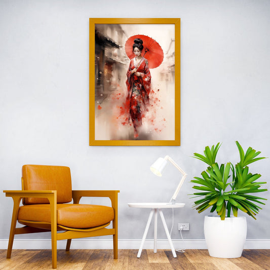 Lonely Geisha in Red Kimono Asian Style Poster | Wall Art for Home & Office | High-Quality Print - High-Quality Visual Display