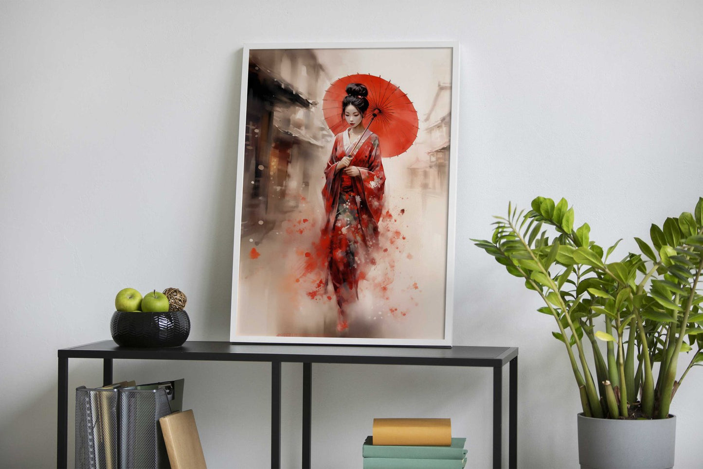 Lonely Geisha in Red Kimono Asian Style Poster | Wall Art for Home & Office | High-Quality Print - High-Quality Visual Display