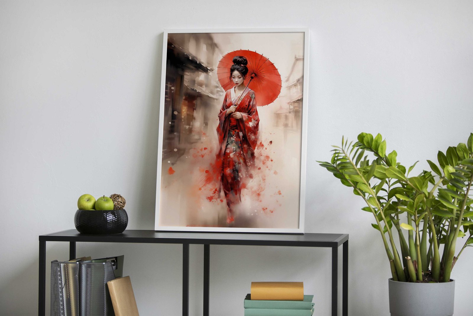 Lonely Geisha in Red Kimono Asian Style Poster | Wall Art for Home & Office | High-Quality Print - High-Quality Visual Display