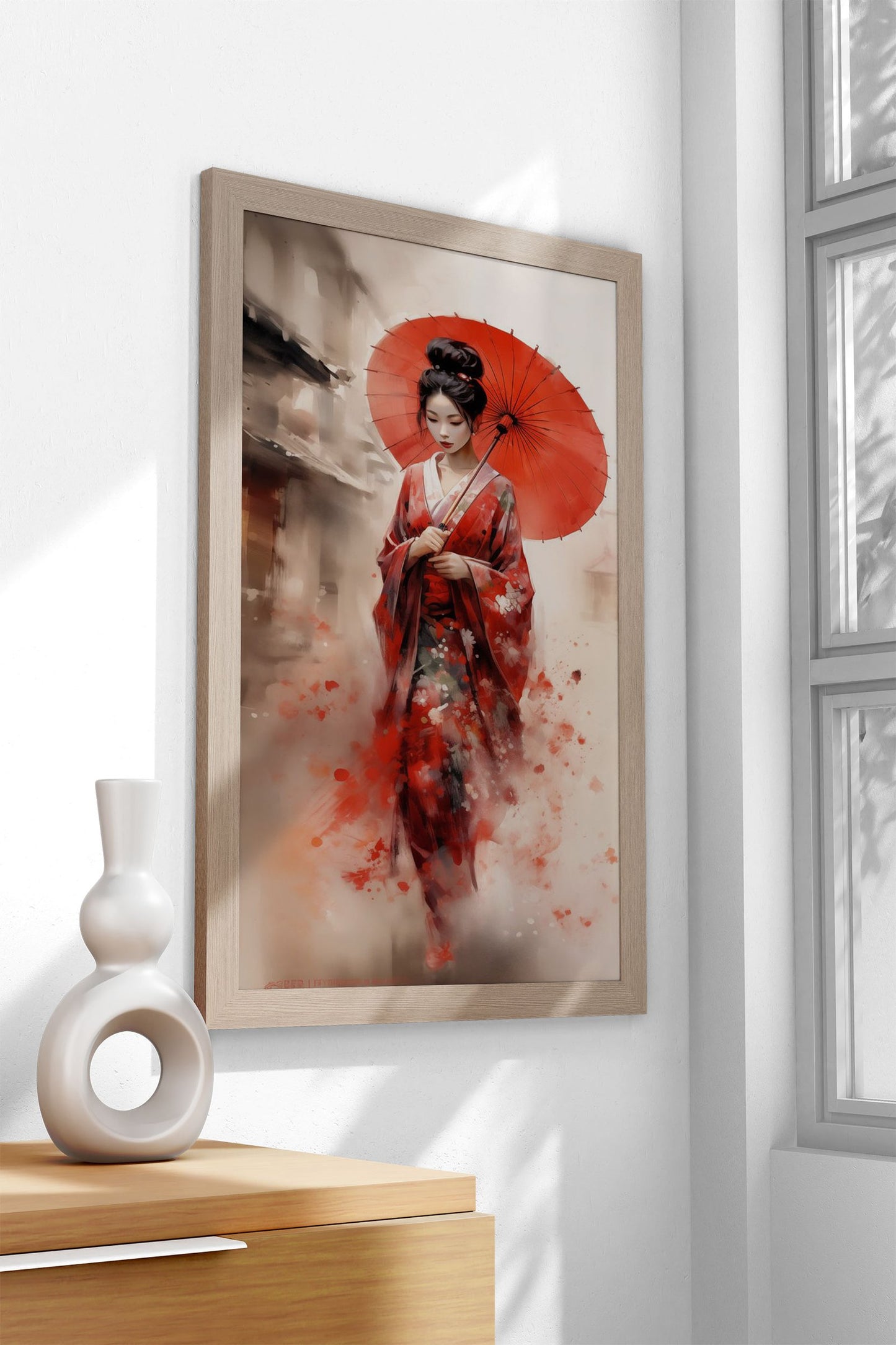 Lonely Geisha in Red Kimono Asian Style Poster | Wall Art for Home & Office | High-Quality Print - High-Quality Visual Display