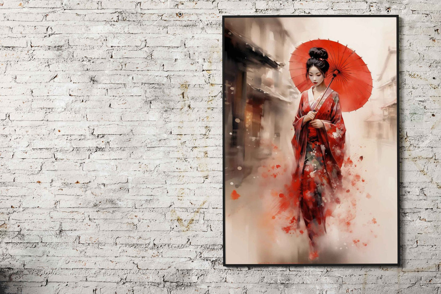 Lonely Geisha in Red Kimono Asian Style Poster | Wall Art for Home & Office | High-Quality Print - High-Quality Visual Display
