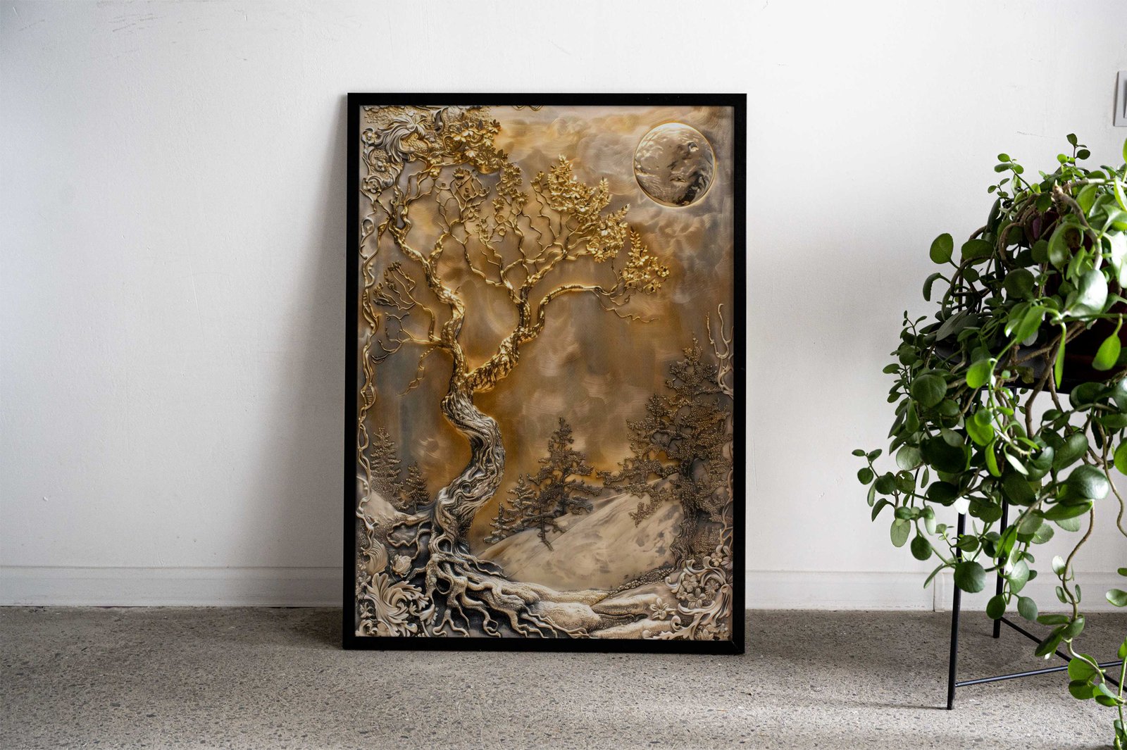 Lonely Golden Bonsai Asian Style Poster | Wall Art for Home & Office | High-Quality Print - High-Quality Visual Display