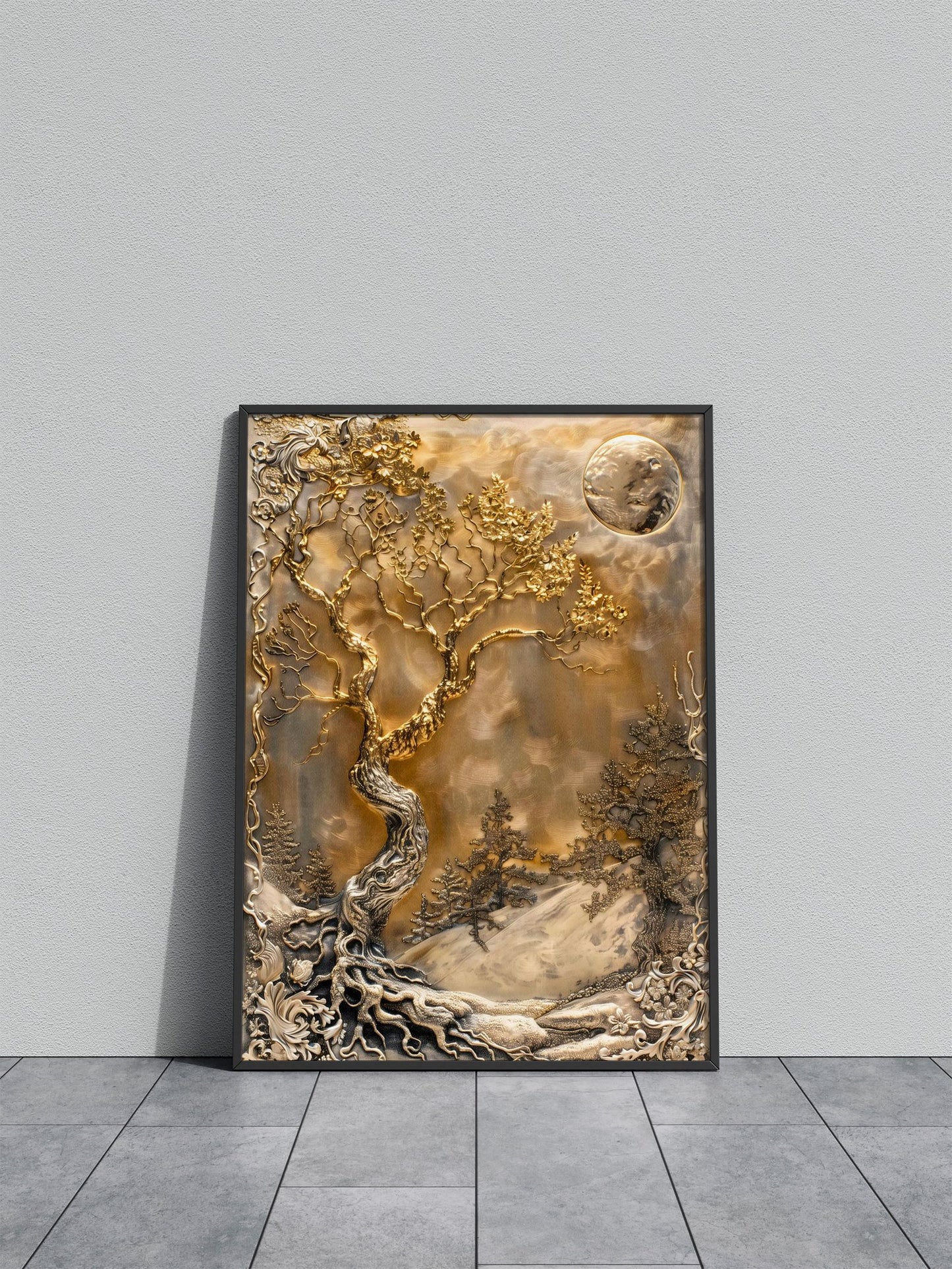 Lonely Golden Bonsai Asian Style Poster | Wall Art for Home & Office | High-Quality Print - High-Quality Visual Display