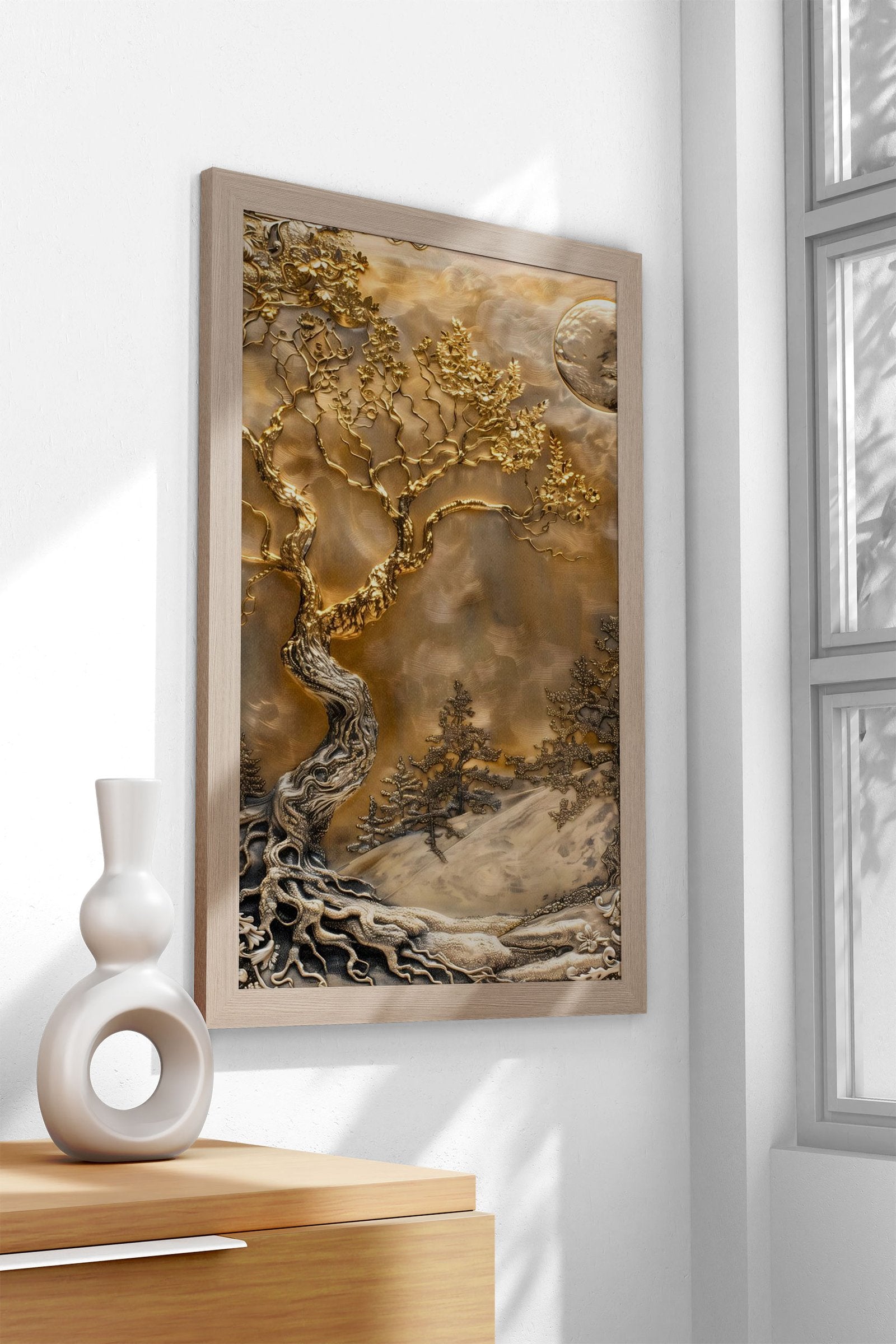 Lonely Golden Bonsai Asian Style Poster | Wall Art for Home & Office | High-Quality Print - High-Quality Visual Display