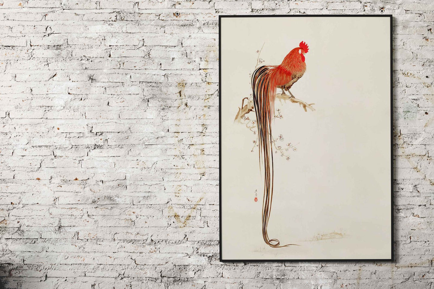 Long tailed Rooster Asian Style Poster | Wall Art for Home & Office | High-Quality Print - High-Quality Visual Display
