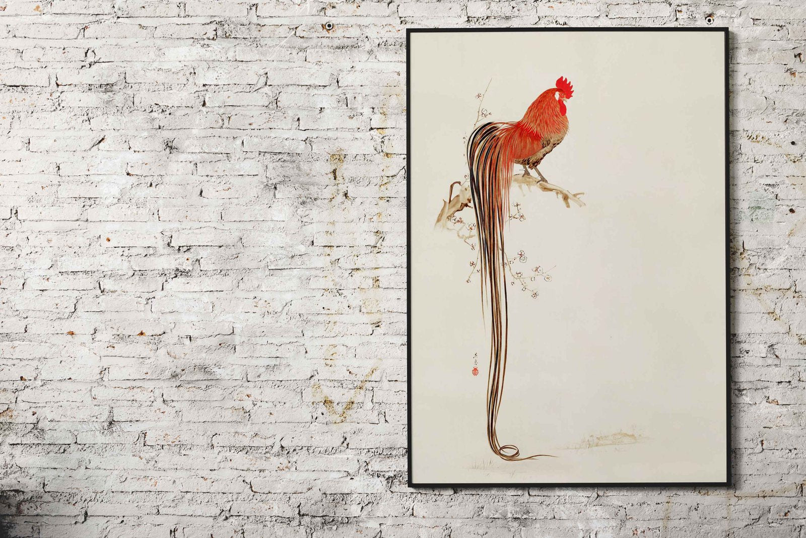 Long tailed Rooster Asian Style Poster | Wall Art for Home & Office | High-Quality Print - High-Quality Visual Display