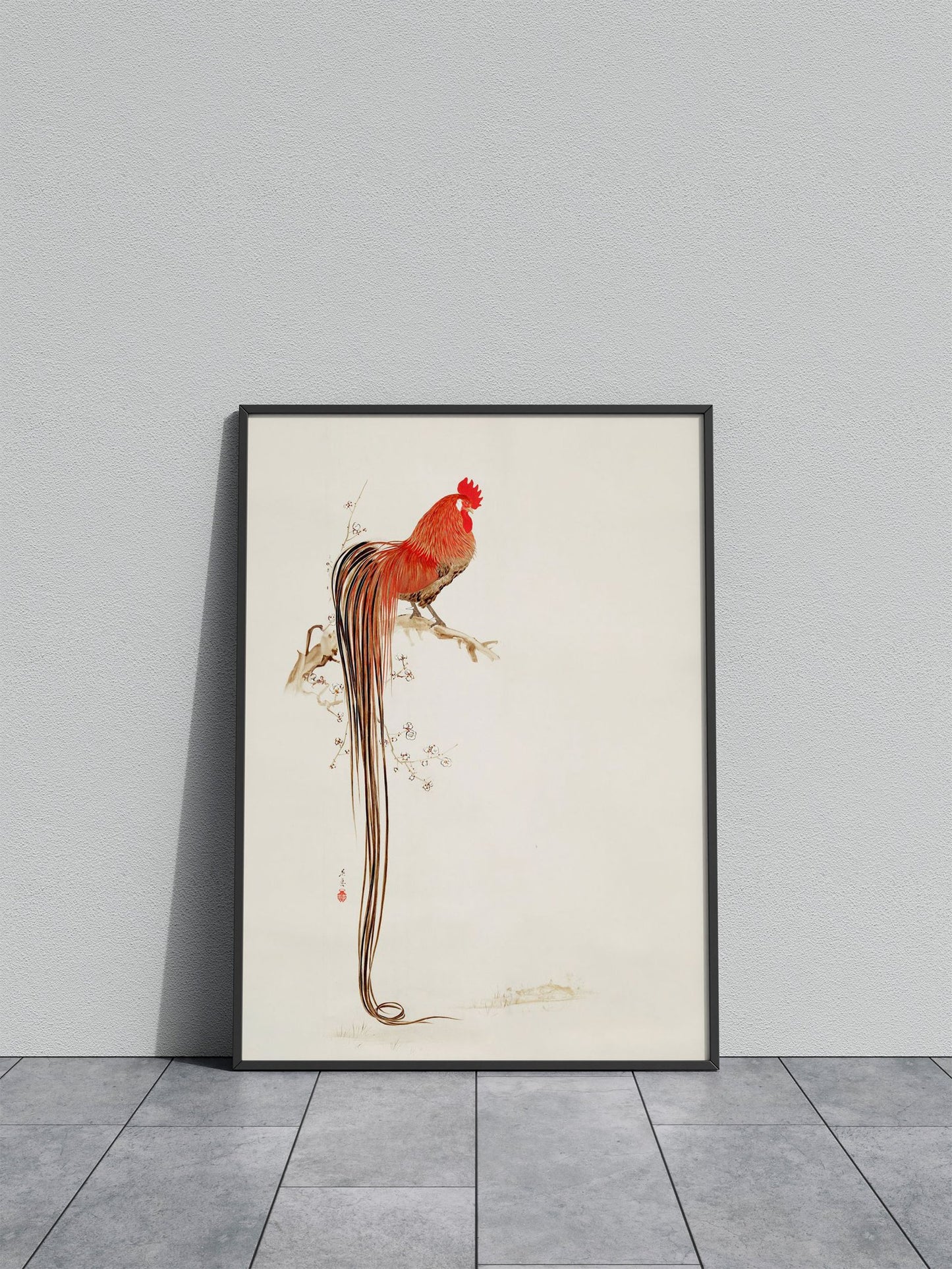 Long tailed Rooster Asian Style Poster | Wall Art for Home & Office | High-Quality Print - High-Quality Visual Display