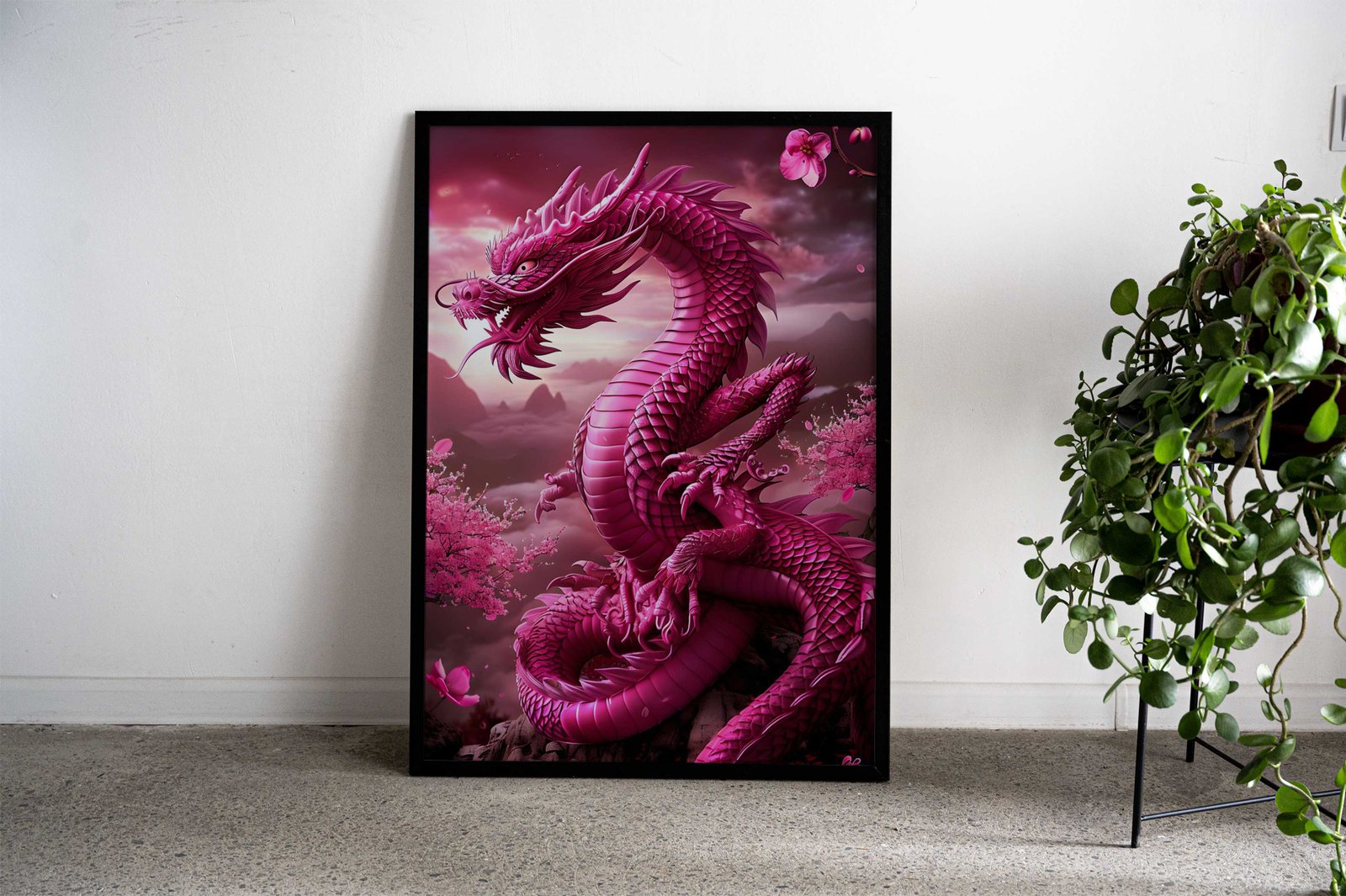 Lucky Blossom Dragon Art Asian Style Poster | Wall Art for Home & Office | High-Quality Print - High-Quality Visual Display