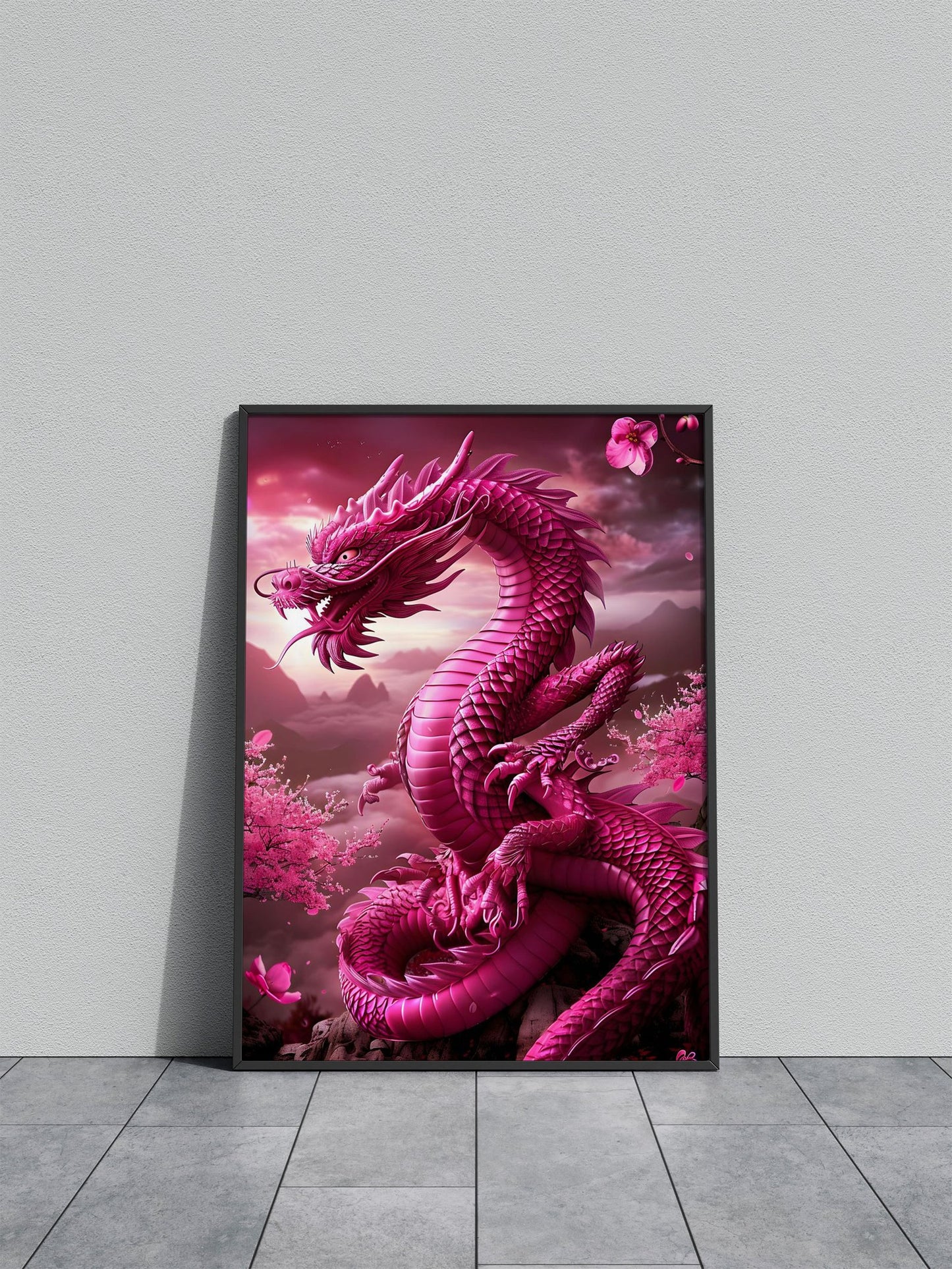 Lucky Blossom Dragon Art Asian Style Poster | Wall Art for Home & Office | High-Quality Print - High-Quality Visual Display