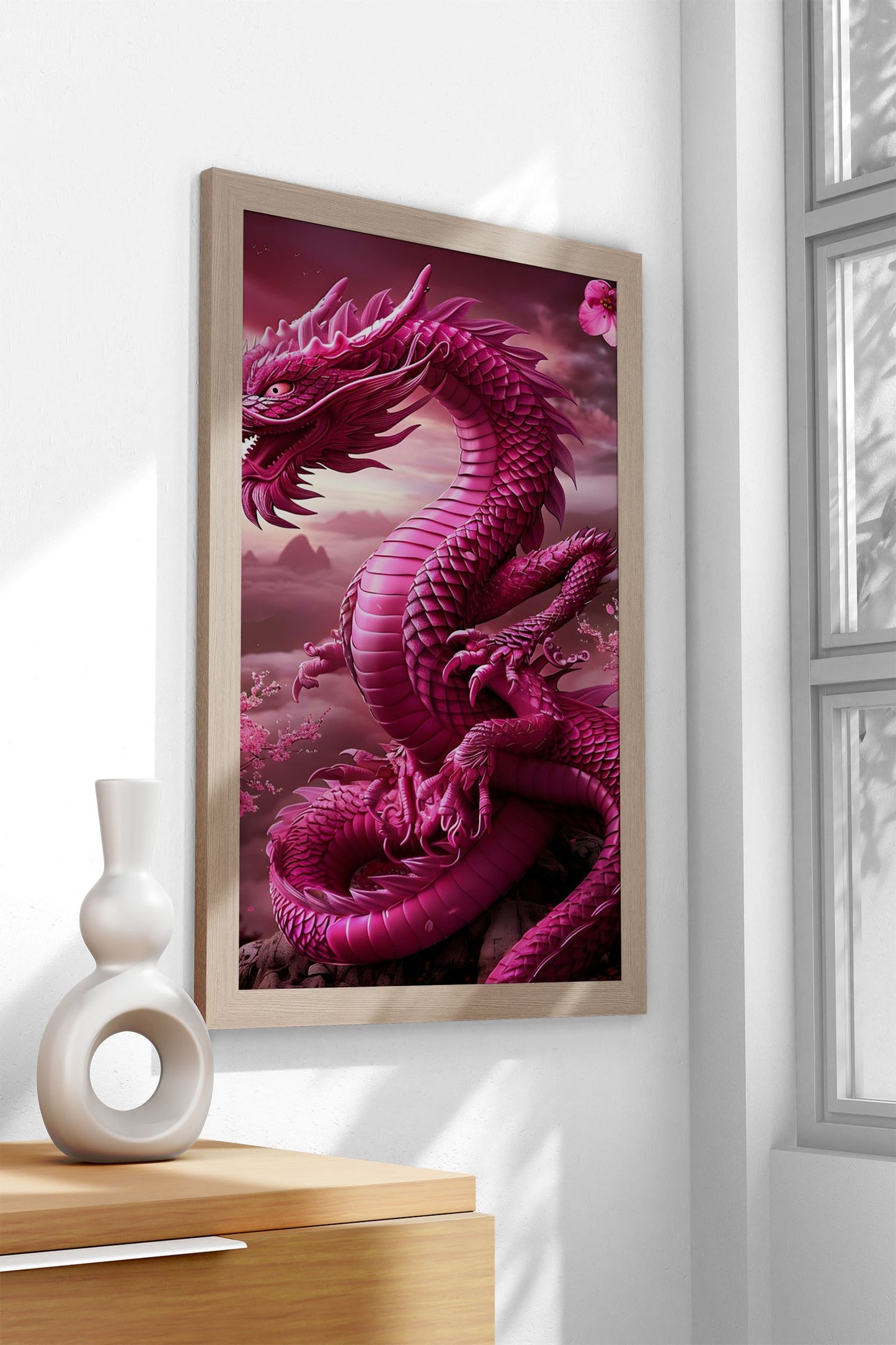 Lucky Blossom Dragon Art Asian Style Poster | Wall Art for Home & Office | High-Quality Print - High-Quality Visual Display
