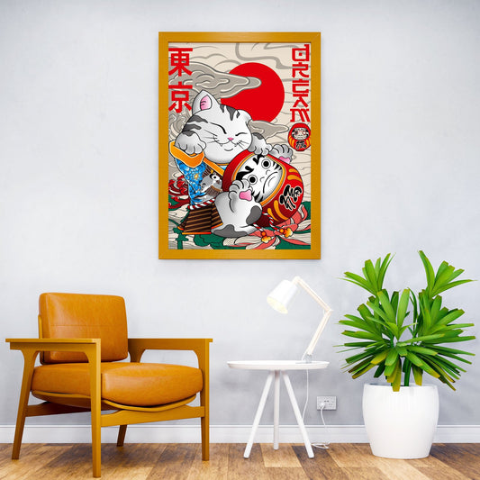 Lucky Cat And Daruma Asian Style Poster | Wall Art for Home & Office | High-Quality Print - High-Quality Visual Display