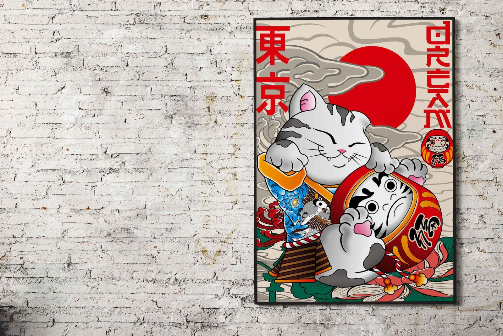 Lucky Cat And Daruma Asian Style Poster | Wall Art for Home & Office | High-Quality Print - High-Quality Visual Display