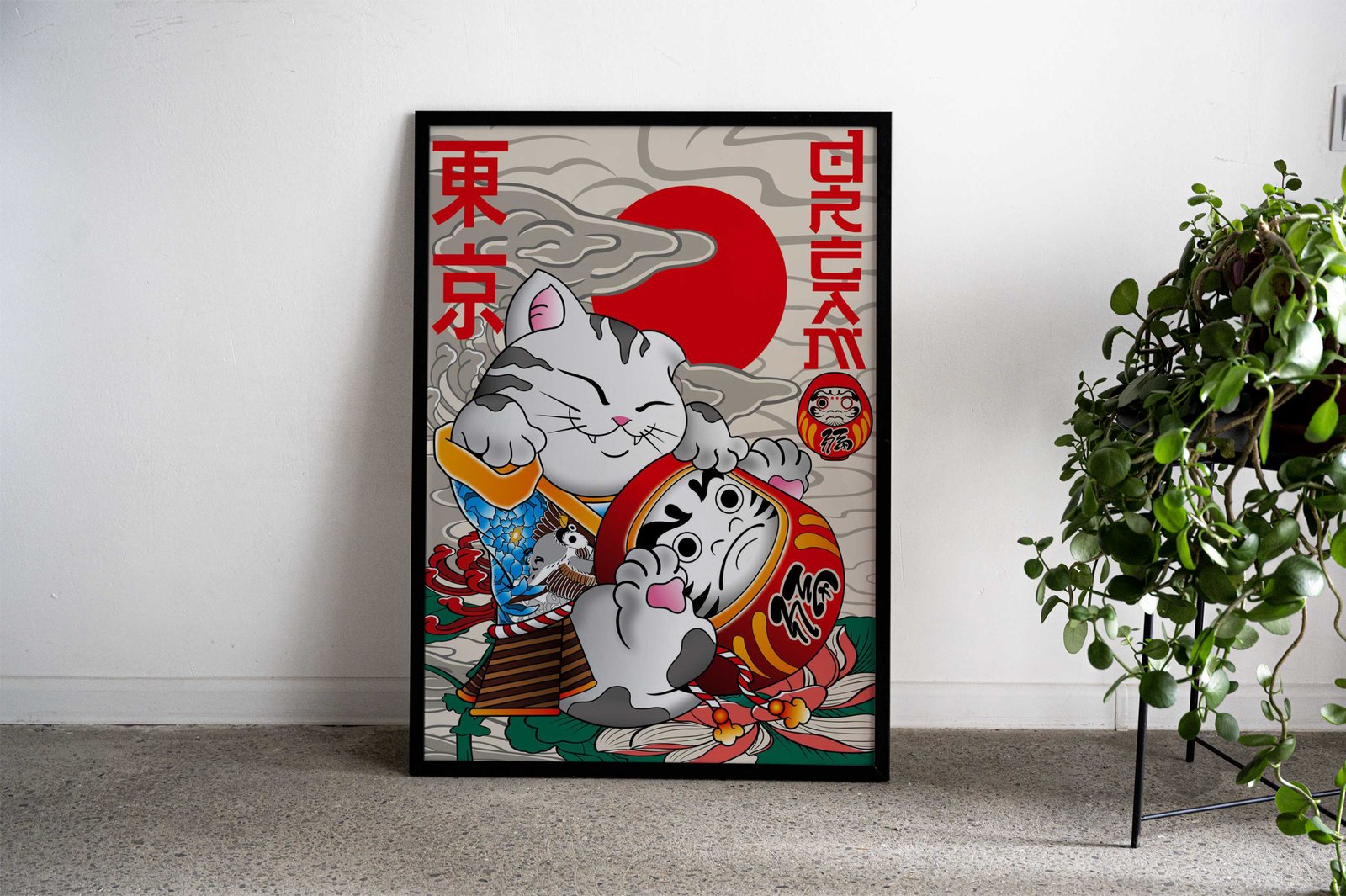 Lucky Cat And Daruma Asian Style Poster | Wall Art for Home & Office | High-Quality Print - High-Quality Visual Display