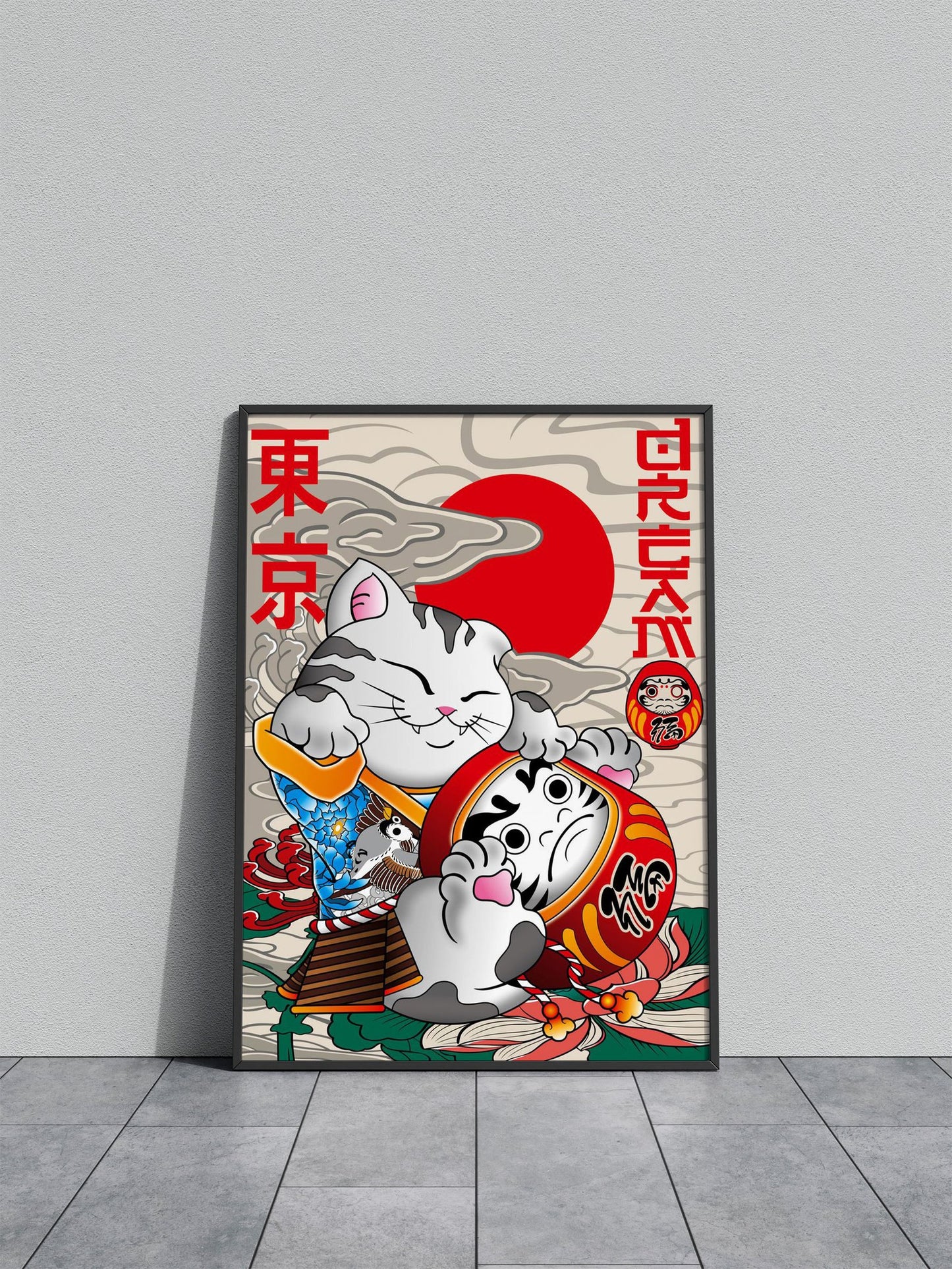 Lucky Cat And Daruma Asian Style Poster | Wall Art for Home & Office | High-Quality Print - High-Quality Visual Display