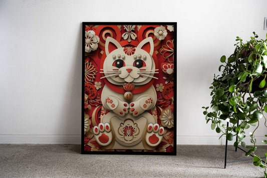 Lucky Cat Paper Craft Asian Style Poster | Wall Art for Home & Office | High-Quality Print - High-Quality Visual Display