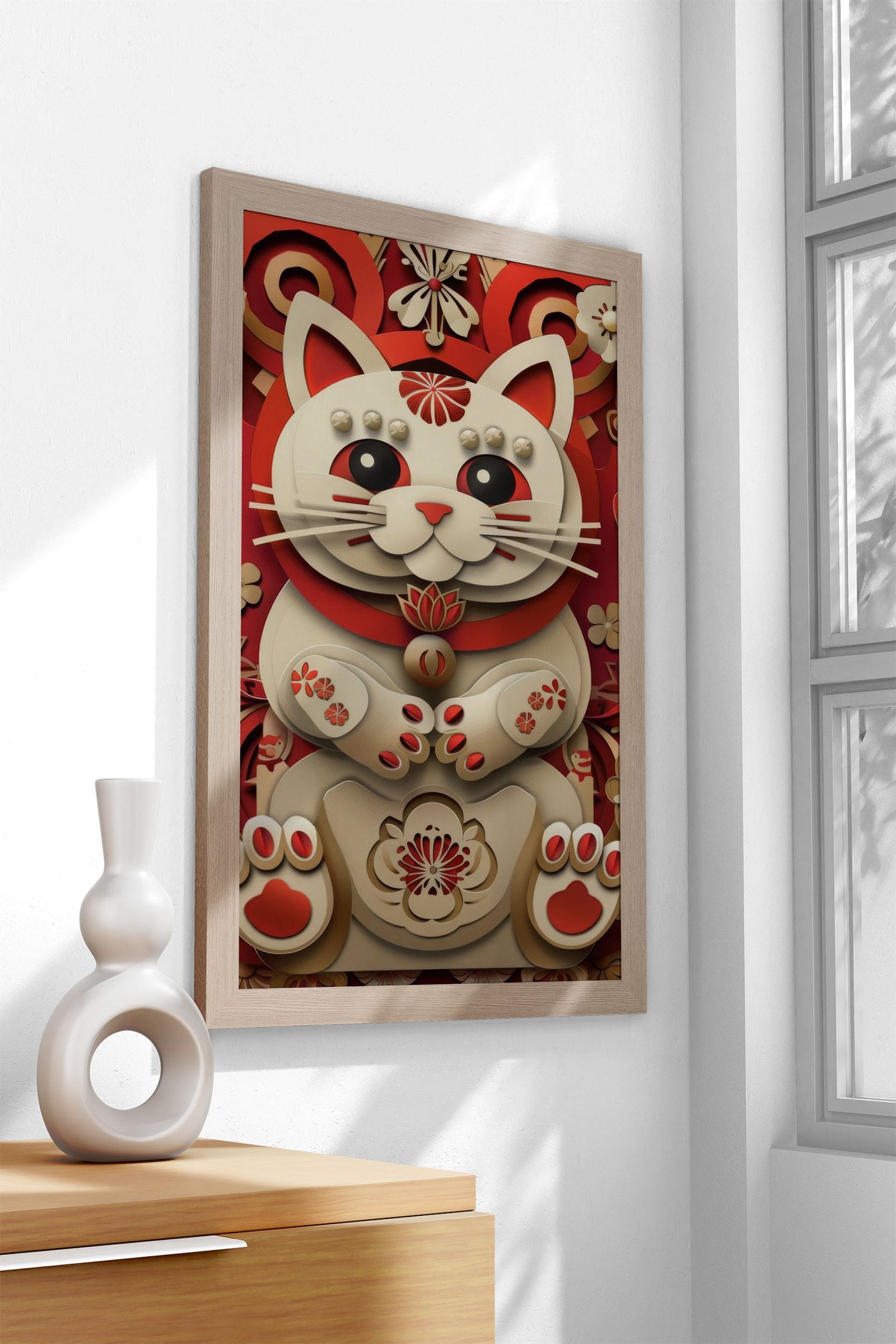 Lucky Cat Paper Craft Asian Style Poster | Wall Art for Home & Office | High-Quality Print - High-Quality Visual Display