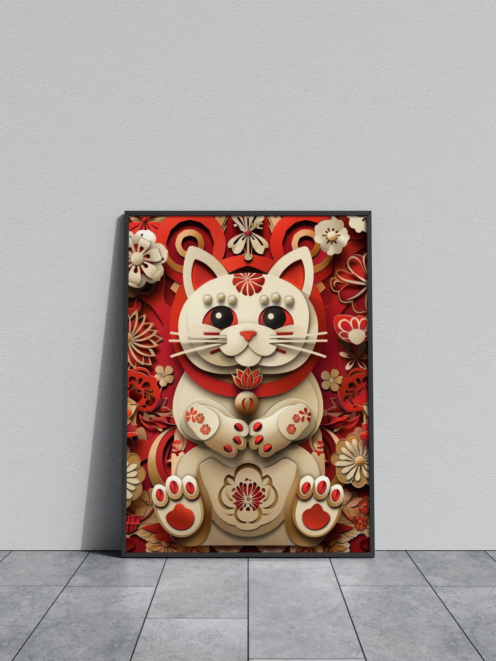 Lucky Cat Paper Craft Asian Style Poster | Wall Art for Home & Office | High-Quality Print - High-Quality Visual Display