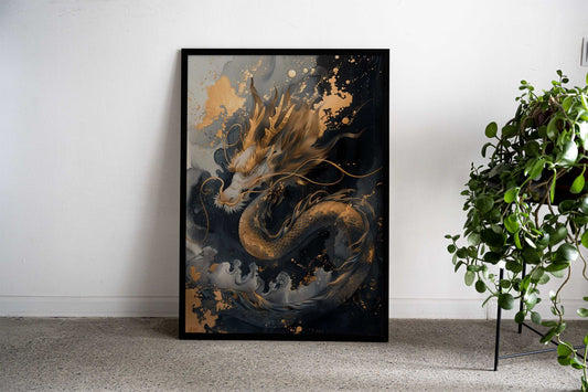 Lucky Gold Asian Dragon Asian Style Poster | Wall Art for Home & Office | High-Quality Print - High-Quality Visual Display