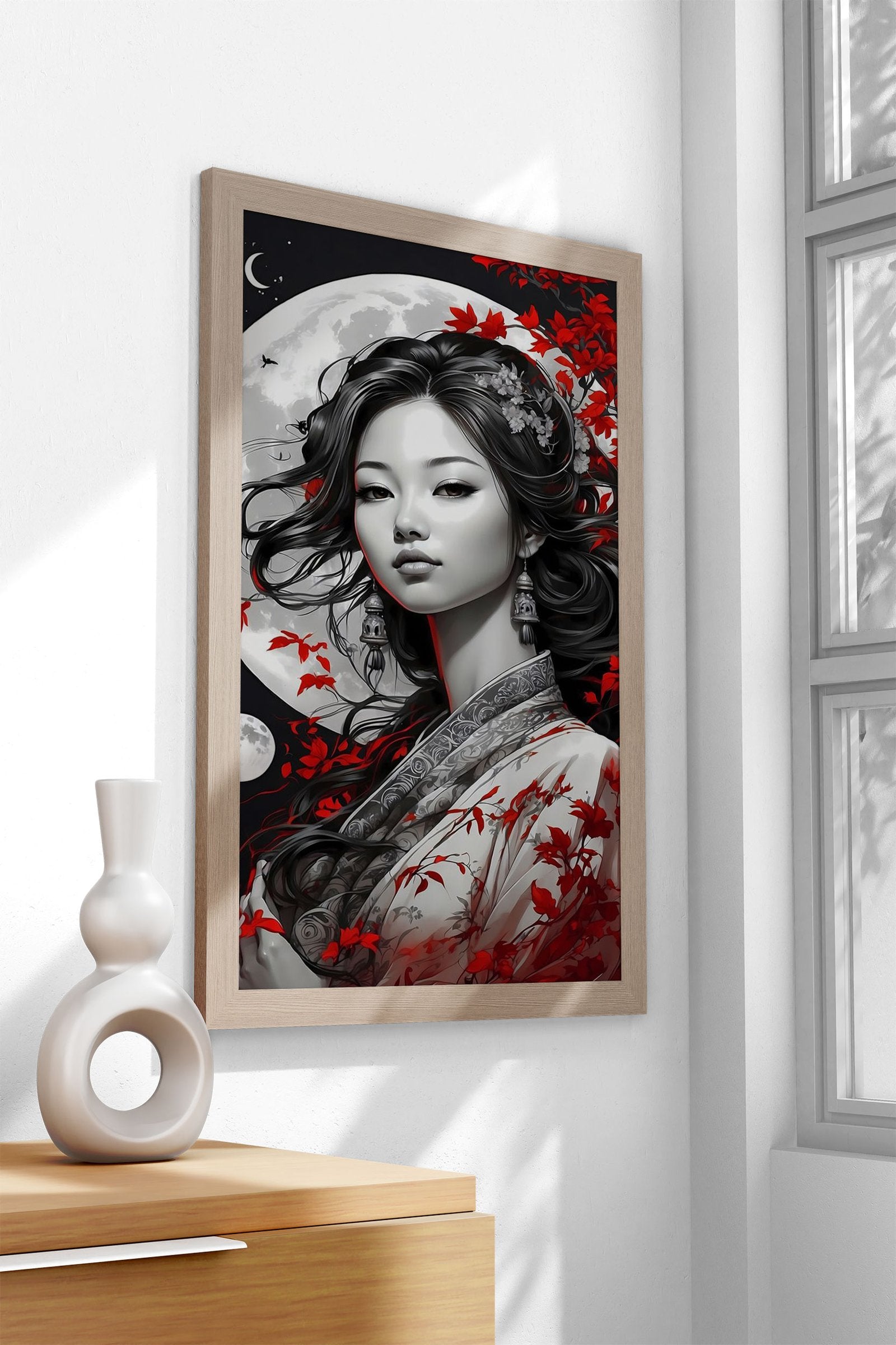 Lunar Elegance Portrait Asian Style Poster | Wall Art for Home & Office | High-Quality Print - High-Quality Visual Display