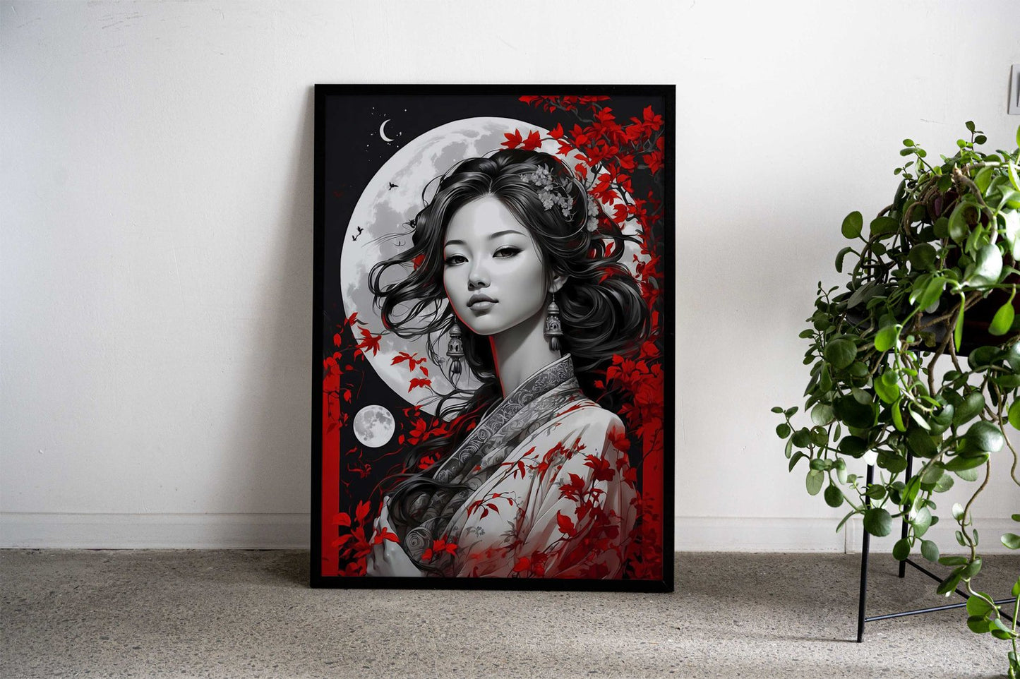 Lunar Elegance Portrait Asian Style Poster | Wall Art for Home & Office | High-Quality Print - High-Quality Visual Display