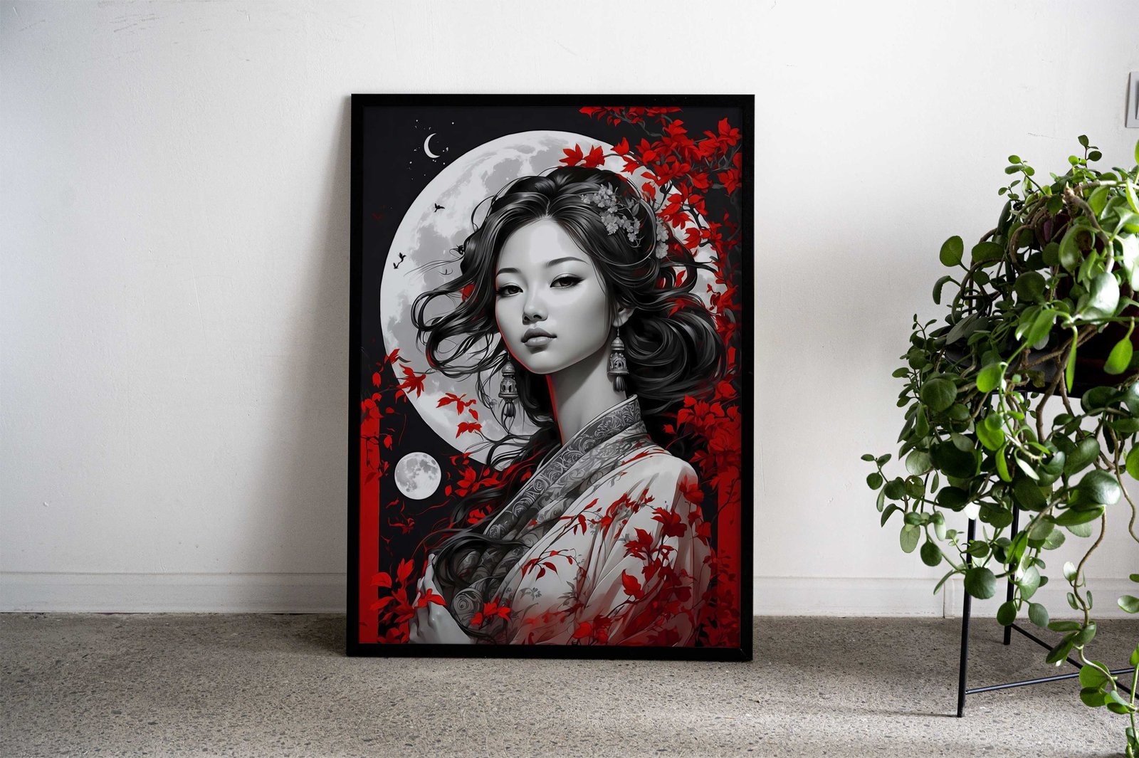 Lunar Elegance Portrait Asian Style Poster | Wall Art for Home & Office | High-Quality Print - High-Quality Visual Display