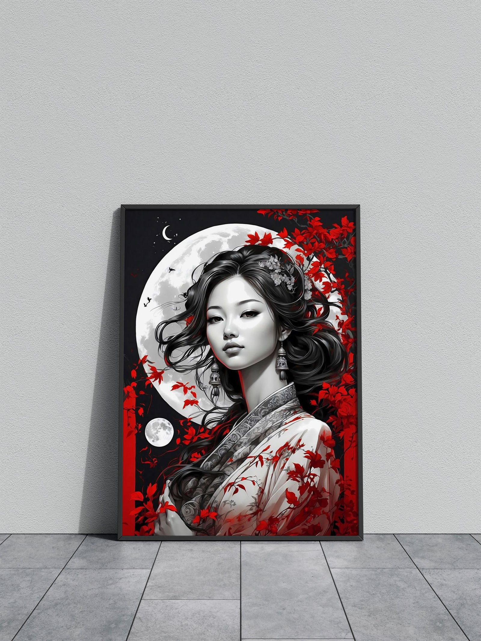 Lunar Elegance Portrait Asian Style Poster | Wall Art for Home & Office | High-Quality Print - High-Quality Visual Display