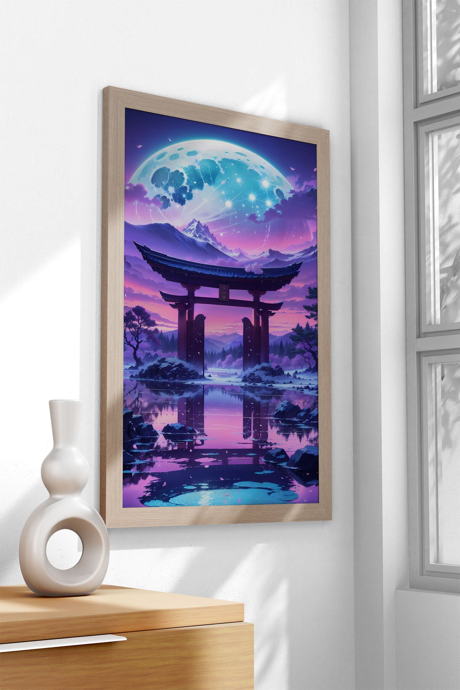 Lunar Serenity Torii Gate Asian Style Poster | Wall Art for Home & Office | High-Quality Print - High-Quality Visual Display