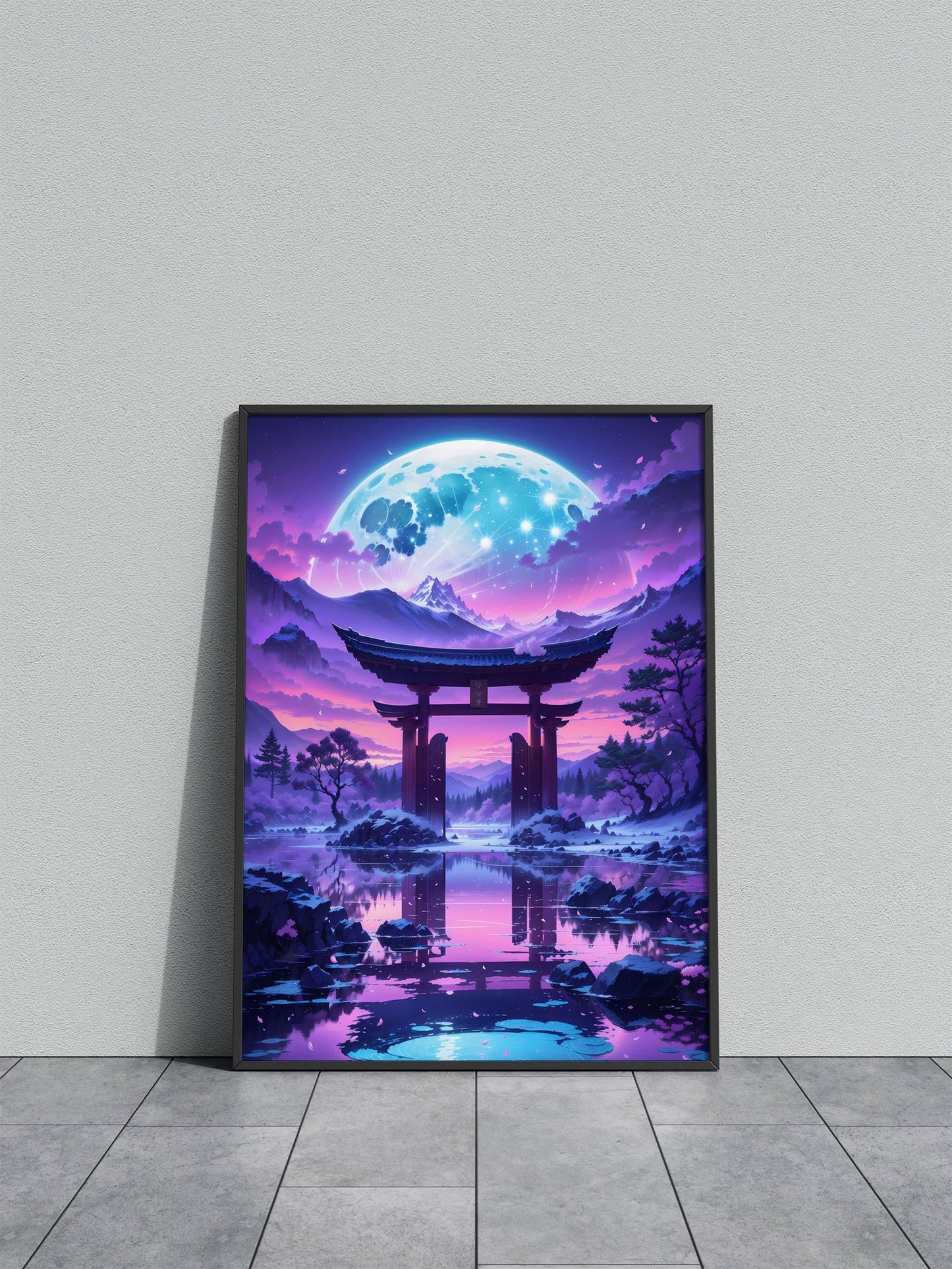 Lunar Serenity Torii Gate Asian Style Poster | Wall Art for Home & Office | High-Quality Print - High-Quality Visual Display