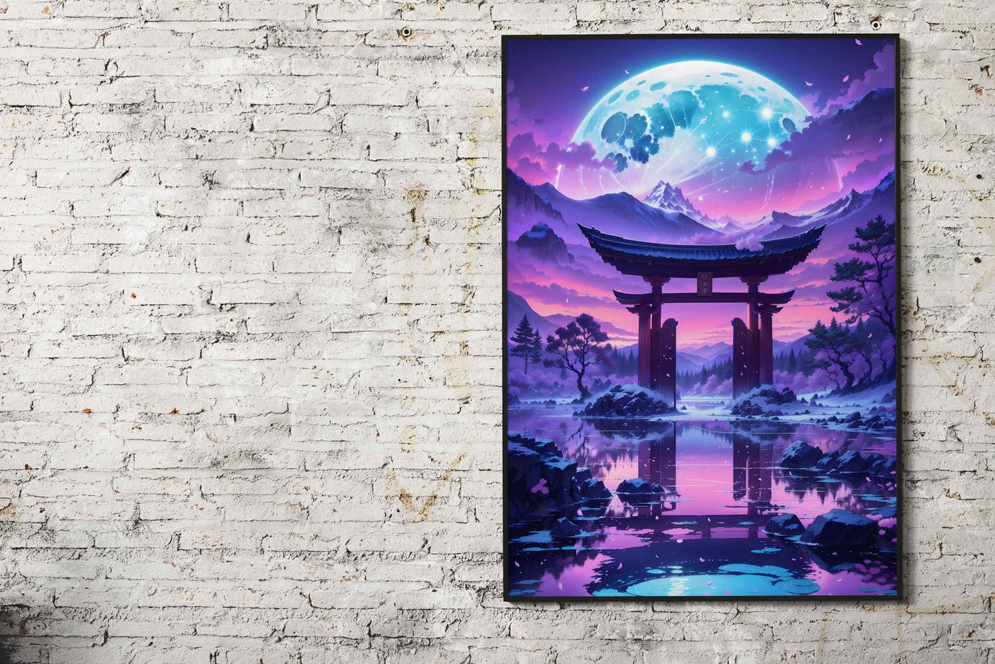 Lunar Serenity Torii Gate Asian Style Poster | Wall Art for Home & Office | High-Quality Print - High-Quality Visual Display