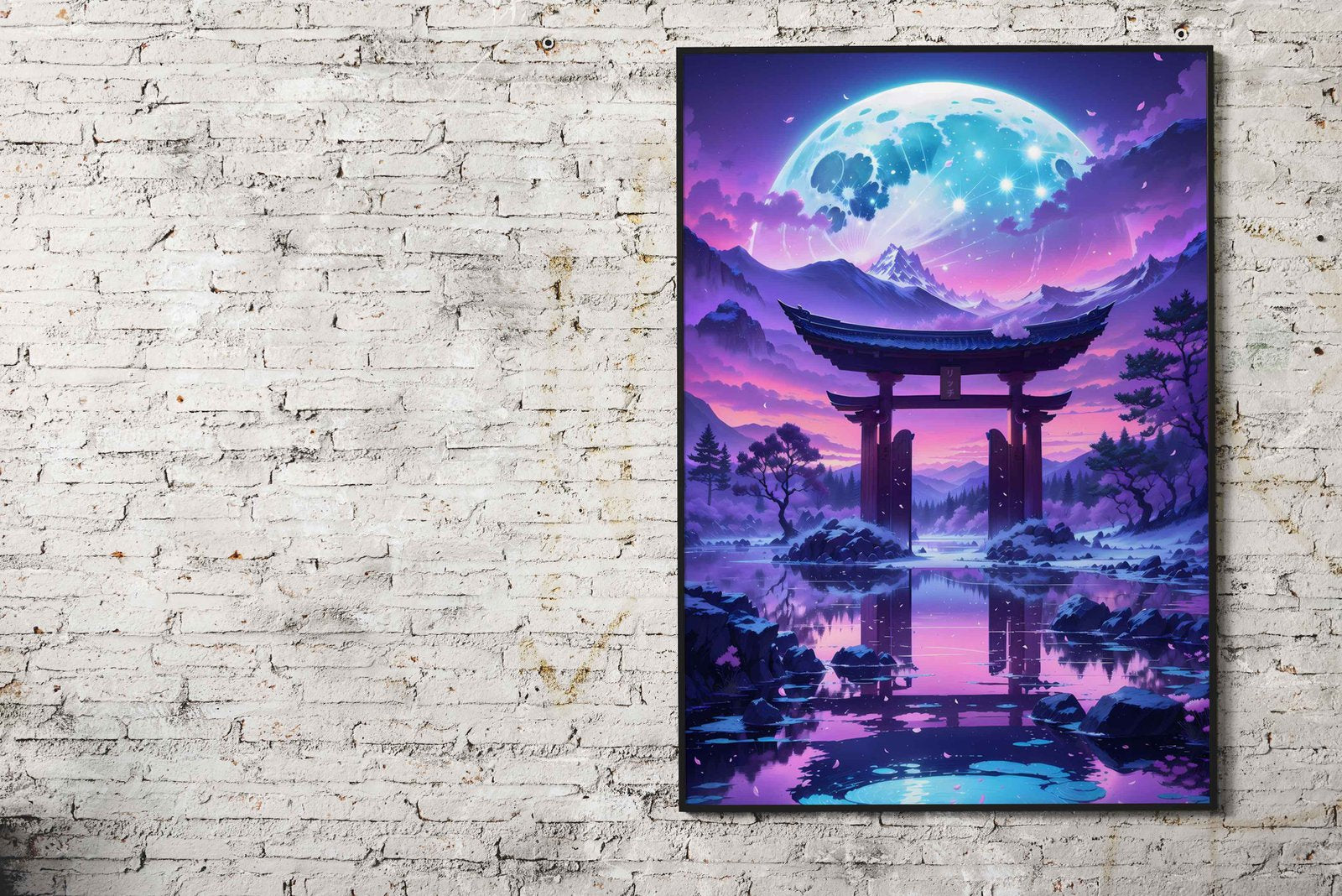 Lunar Serenity Torii Gate Asian Style Poster | Wall Art for Home & Office | High-Quality Print - High-Quality Visual Display