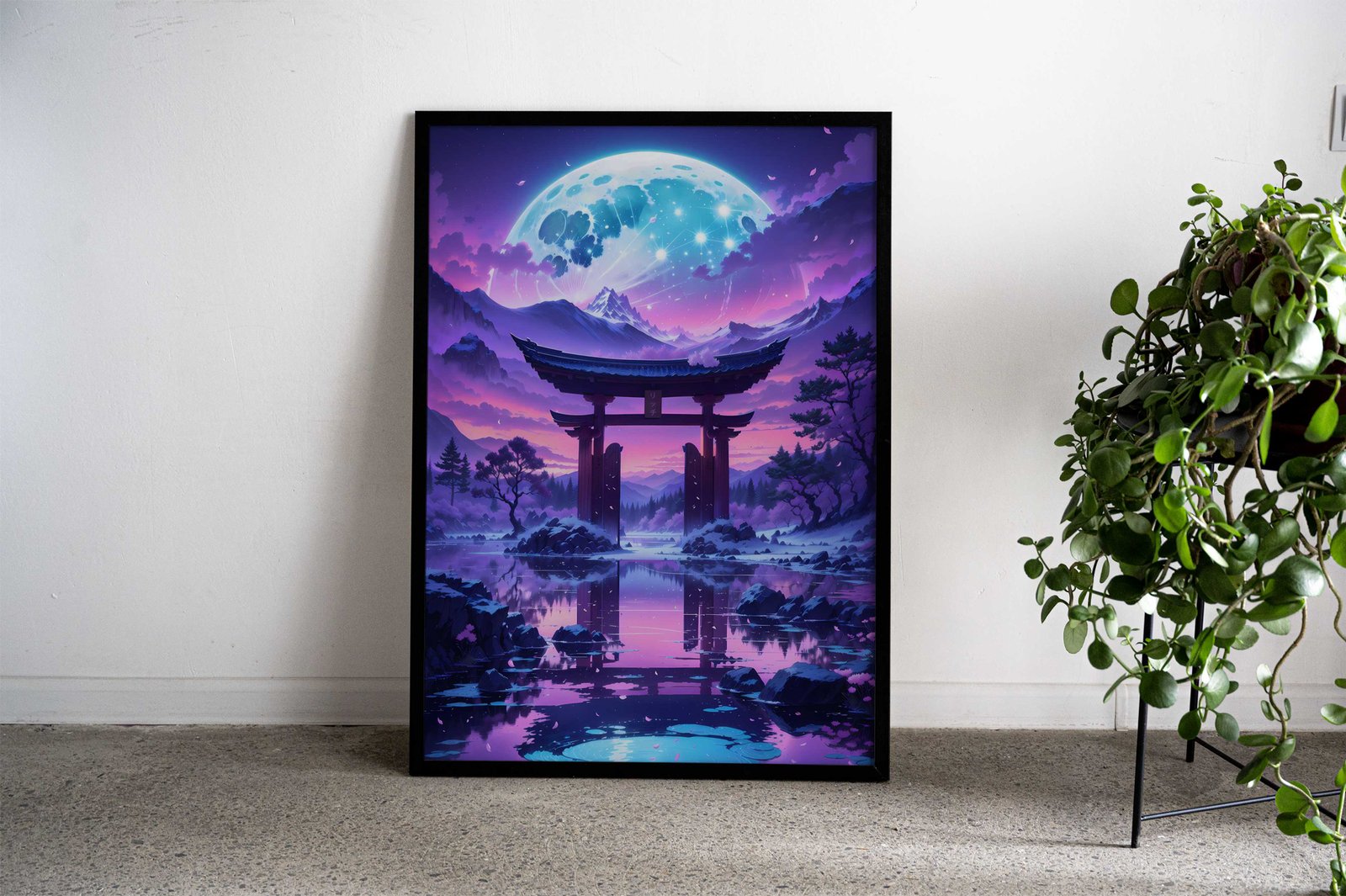 Lunar Serenity Torii Gate Asian Style Poster | Wall Art for Home & Office | High-Quality Print - High-Quality Visual Display