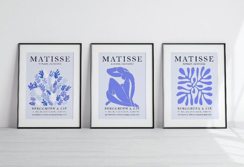 Set of Pastel Blue Prints Inspired by Henri Matisse
