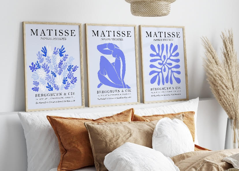 Set of Pastel Blue Prints Inspired by Henri Matisse
