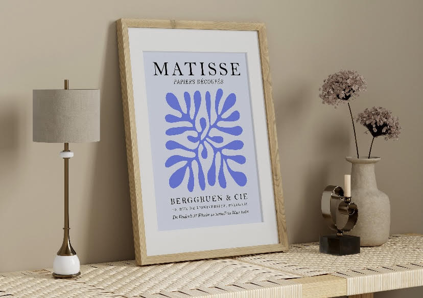 Set of Pastel Blue Prints Inspired by Henri Matisse