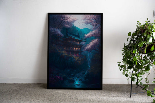 Magic Cherry Blossom House Asian Style Poster | Wall Art for Home & Office | High-Quality Print - High-Quality Visual Display
