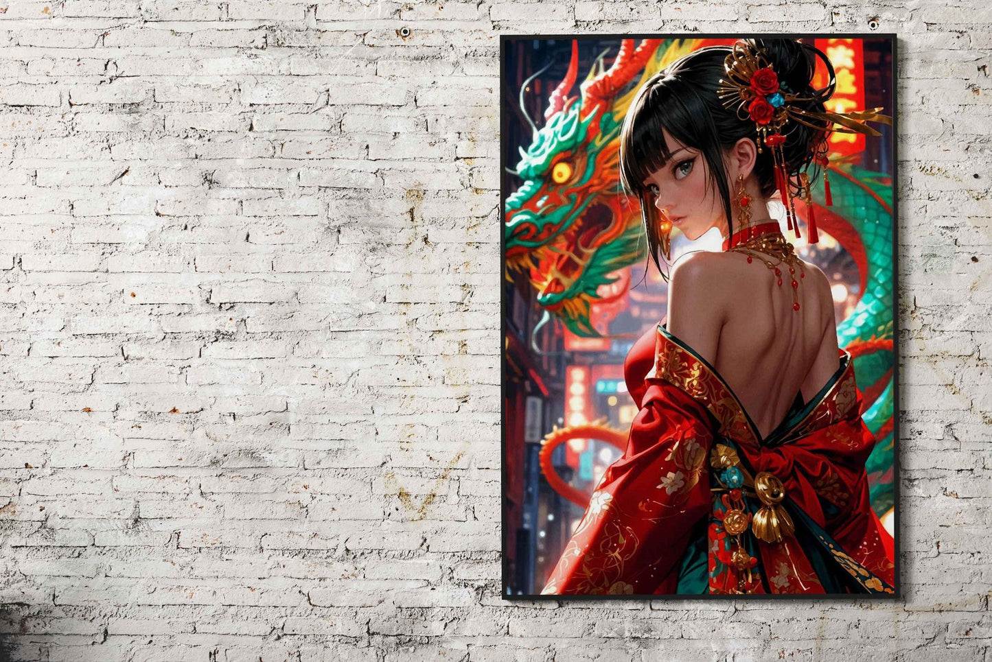 Magical Samurai Girl Neon Asian Style Poster | Wall Art for Home & Office | High-Quality Print - High-Quality Visual Display