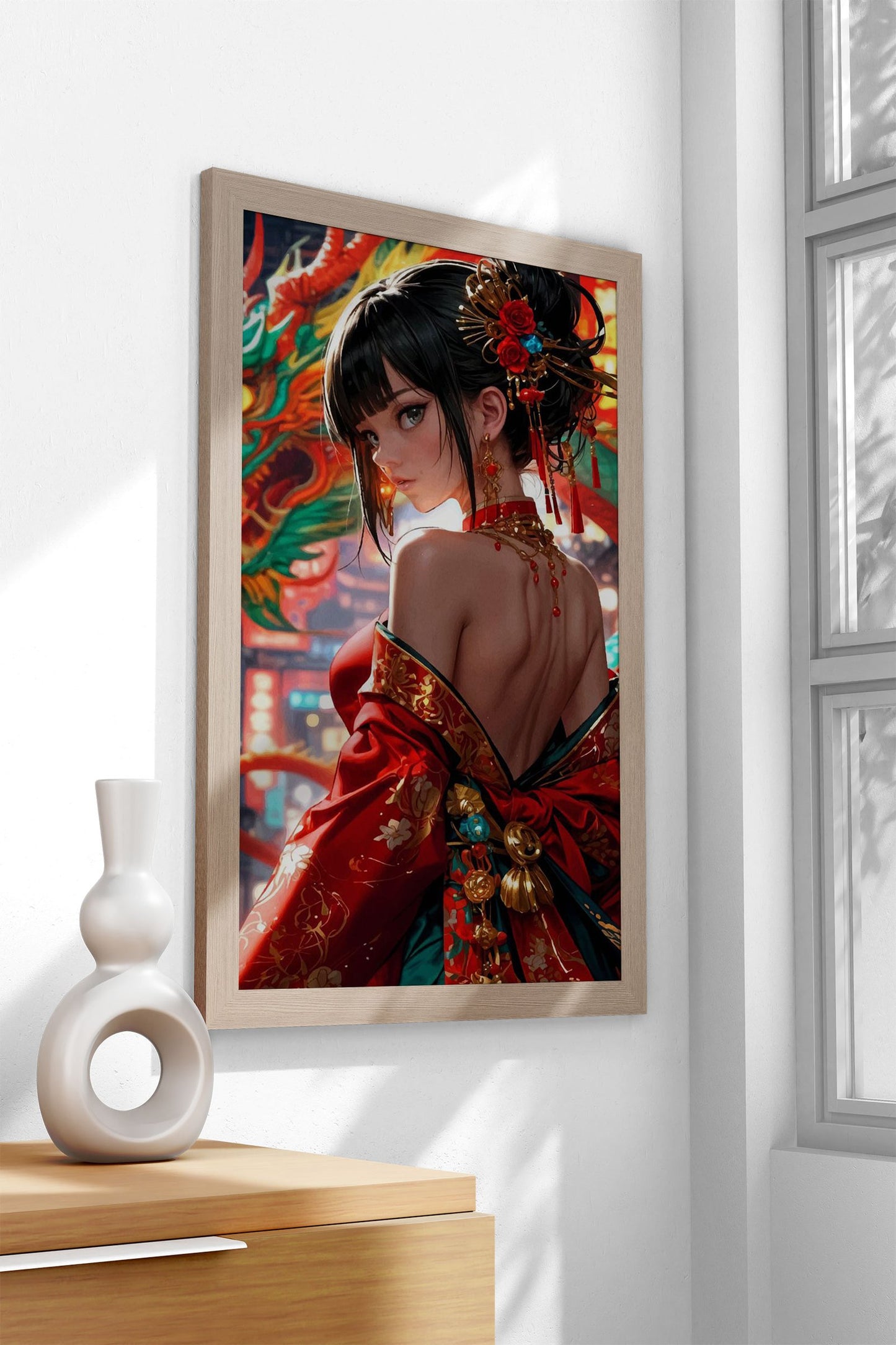 Magical Samurai Girl Neon Asian Style Poster | Wall Art for Home & Office | High-Quality Print - High-Quality Visual Display