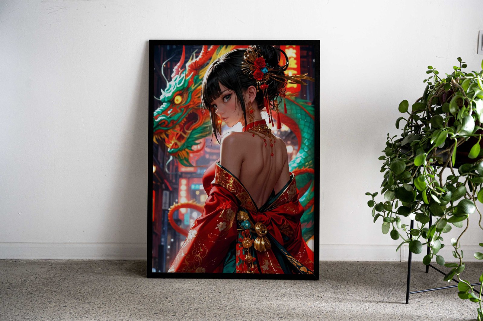 Magical Samurai Girl Neon Asian Style Poster | Wall Art for Home & Office | High-Quality Print - High-Quality Visual Display