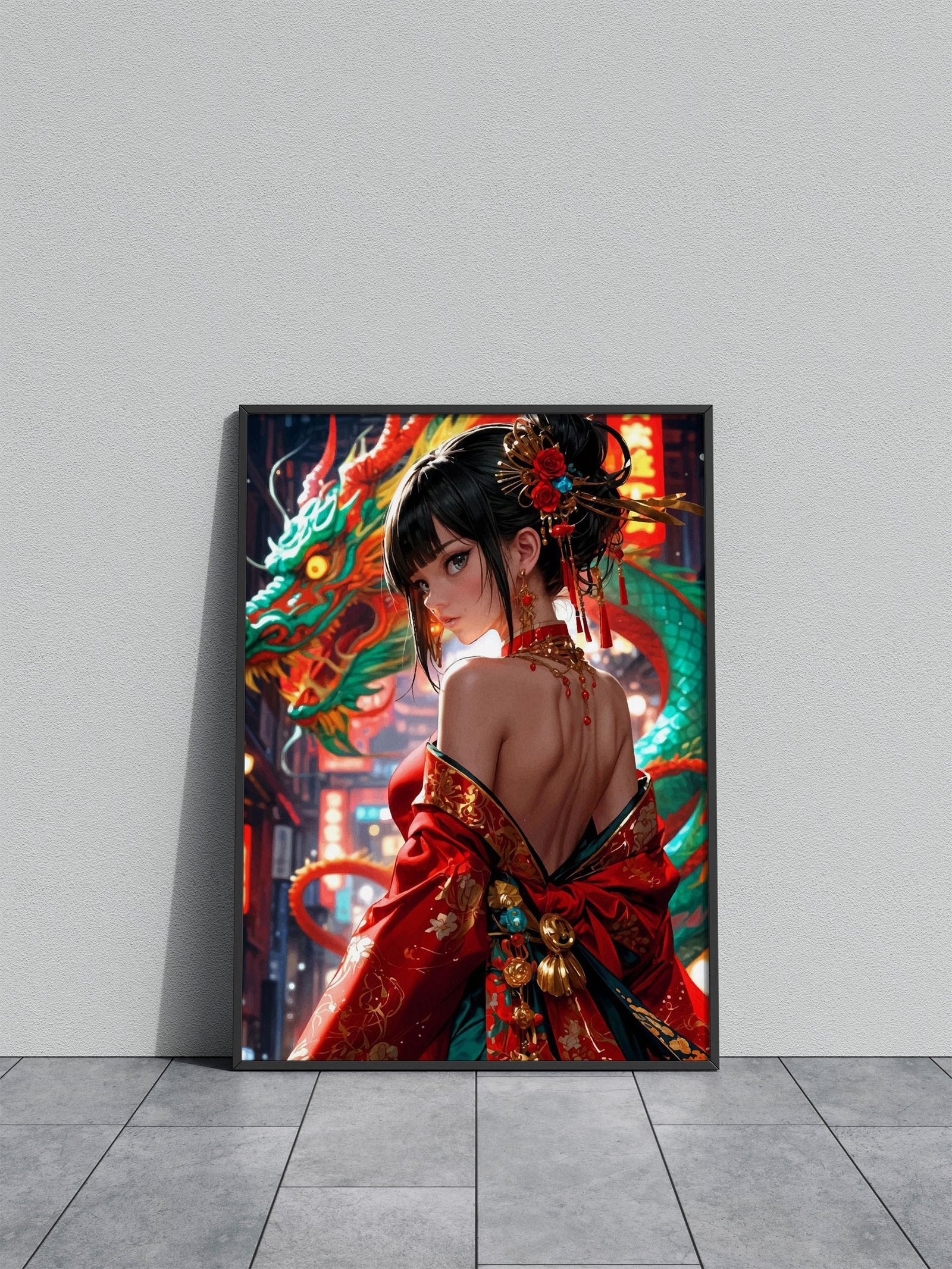 Magical Samurai Girl Neon Asian Style Poster | Wall Art for Home & Office | High-Quality Print - High-Quality Visual Display