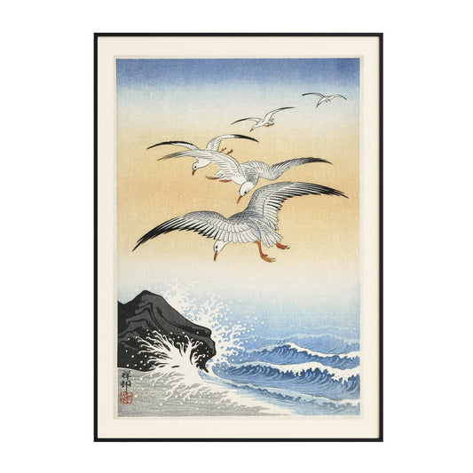 Ohara Koson - Five Seagulls Above Turbulent Sea