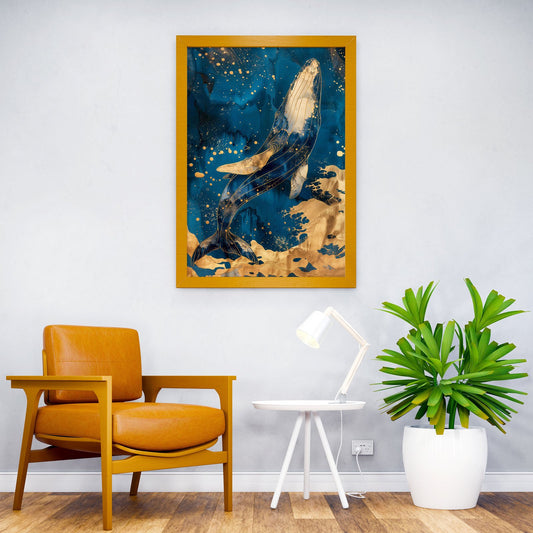 Majestic Gold Whale Asian Style Poster | Wall Art for Home & Office | High-Quality Print - High-Quality Visual Display