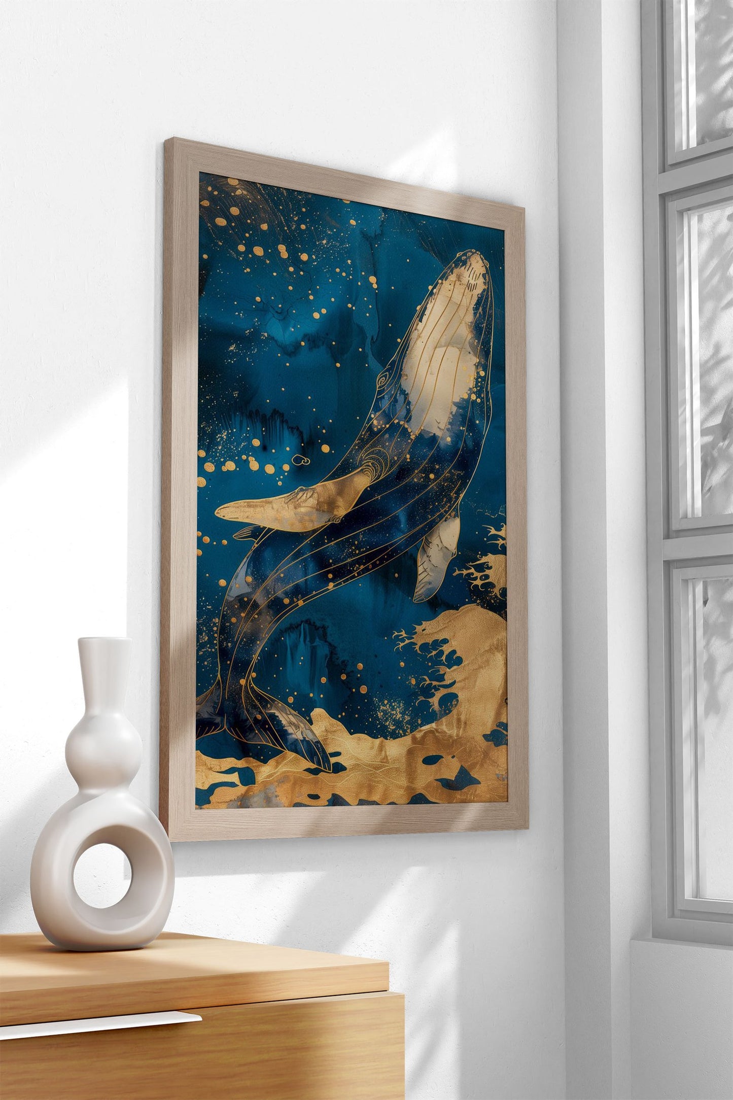 Majestic Gold Whale Asian Style Poster | Wall Art for Home & Office | High-Quality Print - High-Quality Visual Display