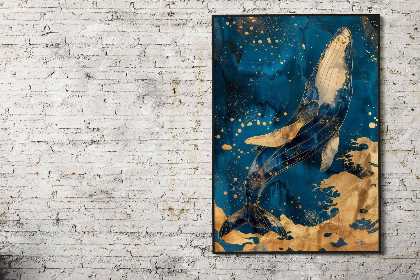 Majestic Gold Whale Asian Style Poster | Wall Art for Home & Office | High-Quality Print - High-Quality Visual Display