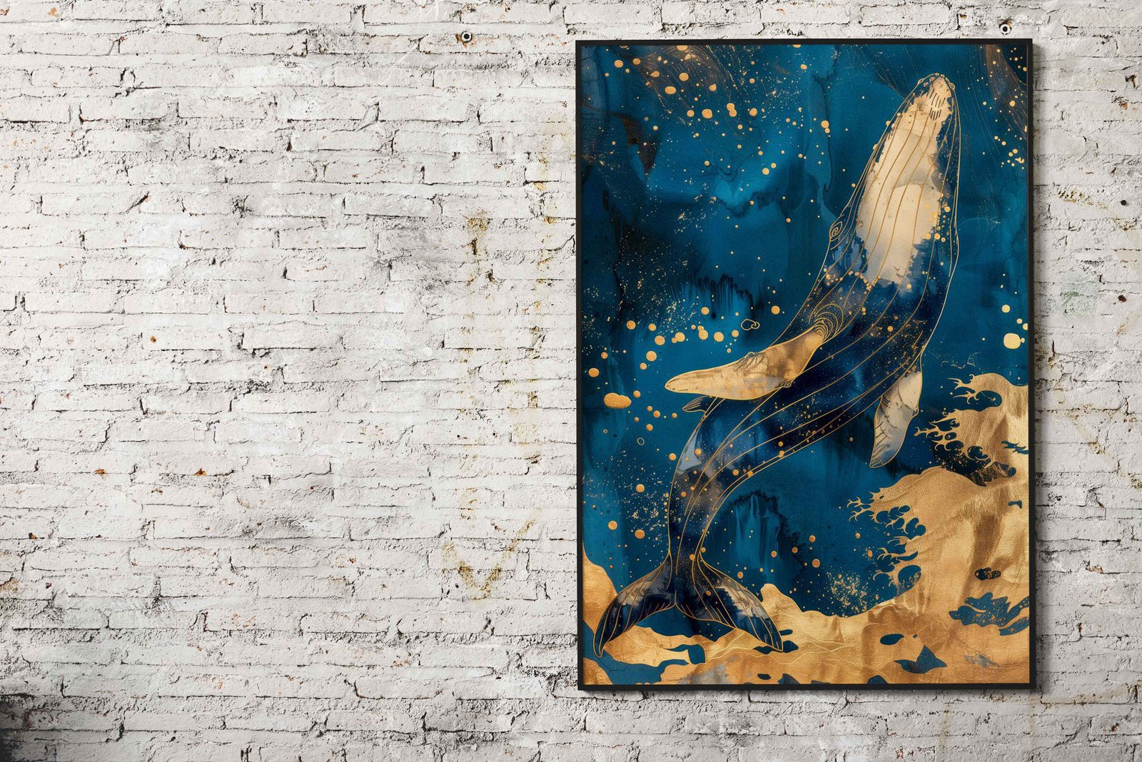 Majestic Gold Whale Asian Style Poster | Wall Art for Home & Office | High-Quality Print - High-Quality Visual Display