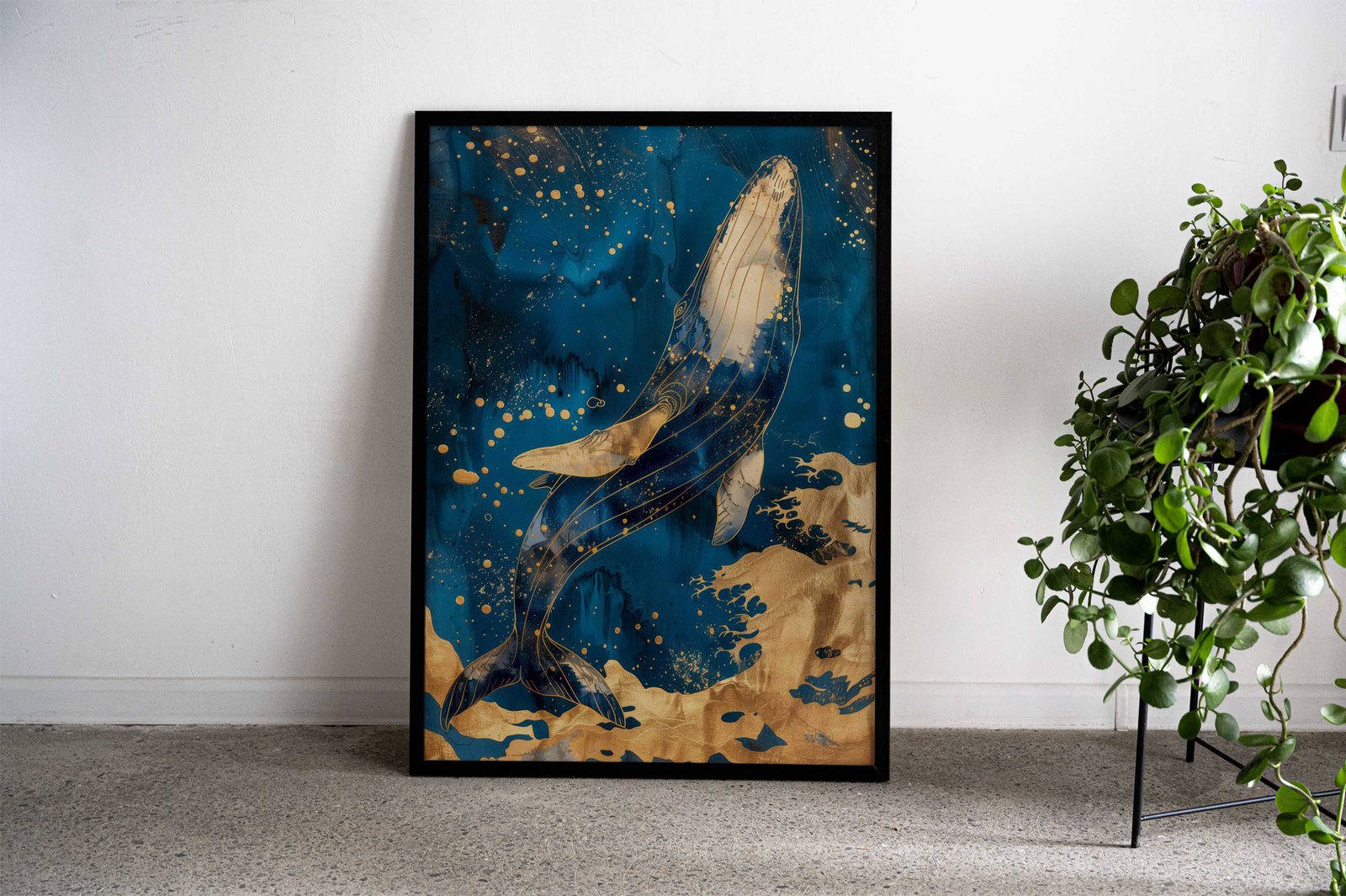 Majestic Gold Whale Asian Style Poster | Wall Art for Home & Office | High-Quality Print - High-Quality Visual Display